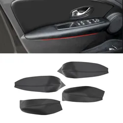 4pcs For Renault Megane 3 2008 2009 2010 2011-2014 Car Inner Door Armrest Panel Cover Black Microfiber Leather Protective Trim