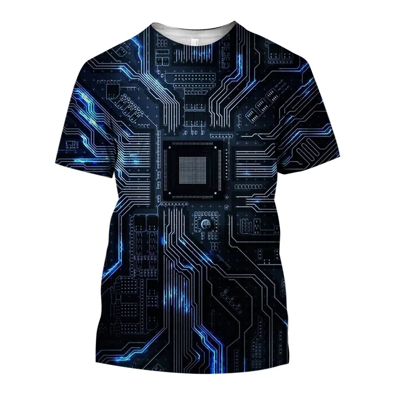 Electronic Chip CPU Graphic T Shirt for Men Clothing Tee Shirts Funny 3D Circuit Board Motherboard Mainboard Short Sleeved Tees