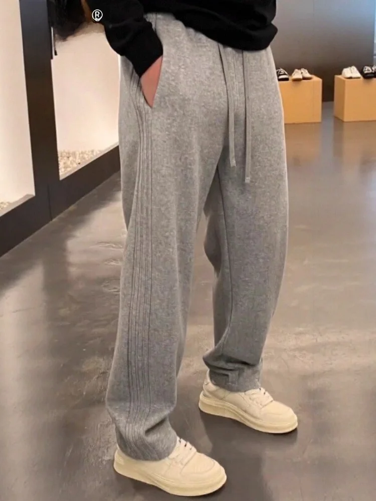 

Модные мужские широкие спортивные повседневные брюки на флисовой подкладке, удобные свободные брюки прямого кроя на весну, осень и зиму