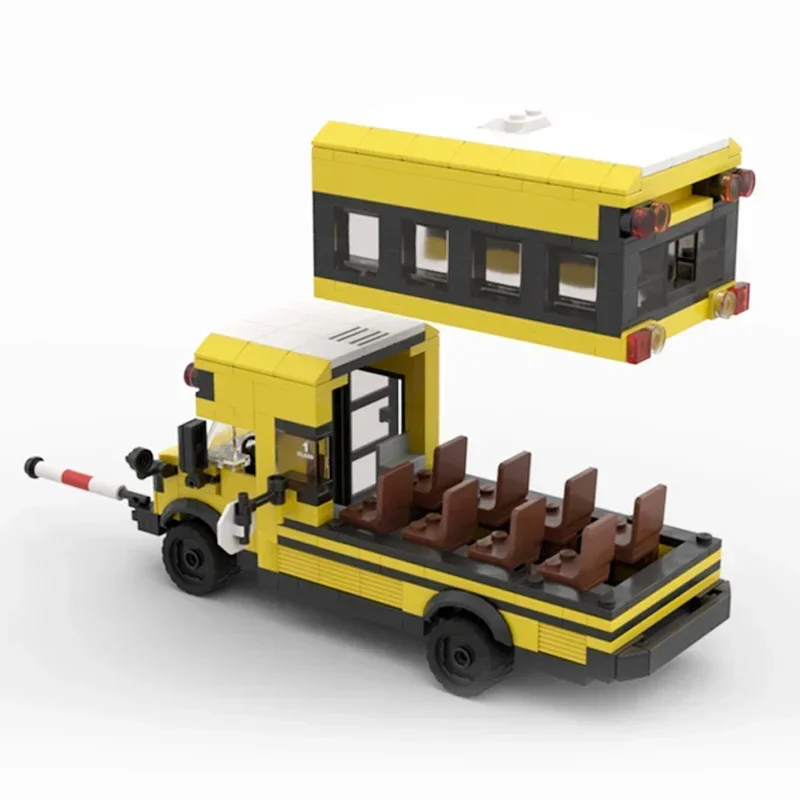 Stadsvoertuig Model Moc Bouwstenen Amerika Korte Schoolbus Technologie Modulaire Blokken Geschenken Kerstspeelgoed Diy Sets Assemblage