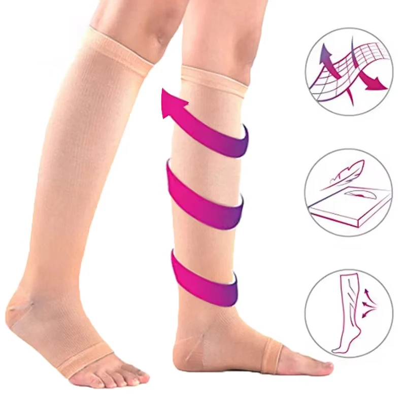 Compression Socks Prevent Varicose Veins Toeless Support Hose for Women Men 1 Pair Leg Compression Calf Sleeves Stocking Relieve