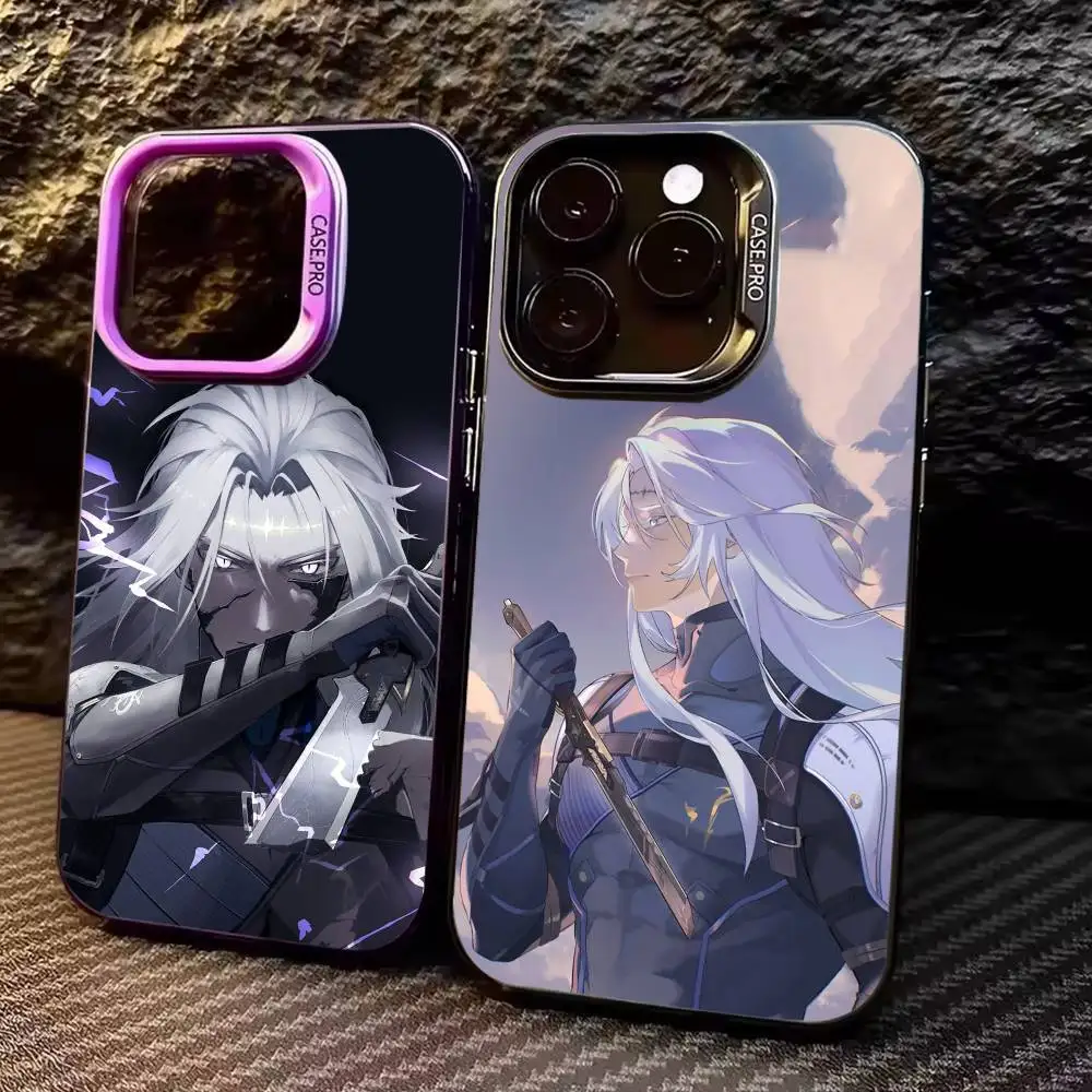 

W-wuthering waves C-calcharo Phone Case For iPhone17,16,15,14,13,12,11 Plus,Pro Max Colored Silver Plated Inside Cover