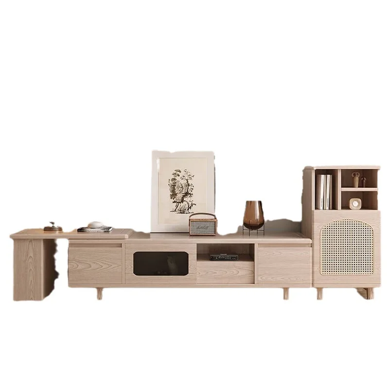 

Nordic solid wood TV cabinet ash wood simple log colohousehold small apartment storage retractable floor cabinet combination
