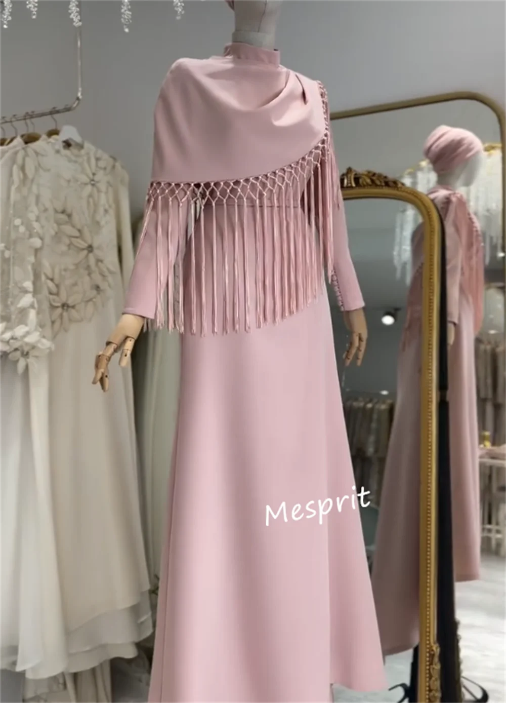 ที่กําหนดเอง JERSEY พู่คอ A-Line MIDI ชุด Bespoke โอกาส CLASSIC Elegant Simple ชุดราตรีอย่างเป็นทางการ FBسات