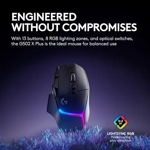 Logitech G502 X Plus LIGHTSPEED RGB Wireless Gaming Mouse Optical LIGHTFORCE Switches LIGHTSYNC RGB HERO 25K Sensor for PC Mac view 2