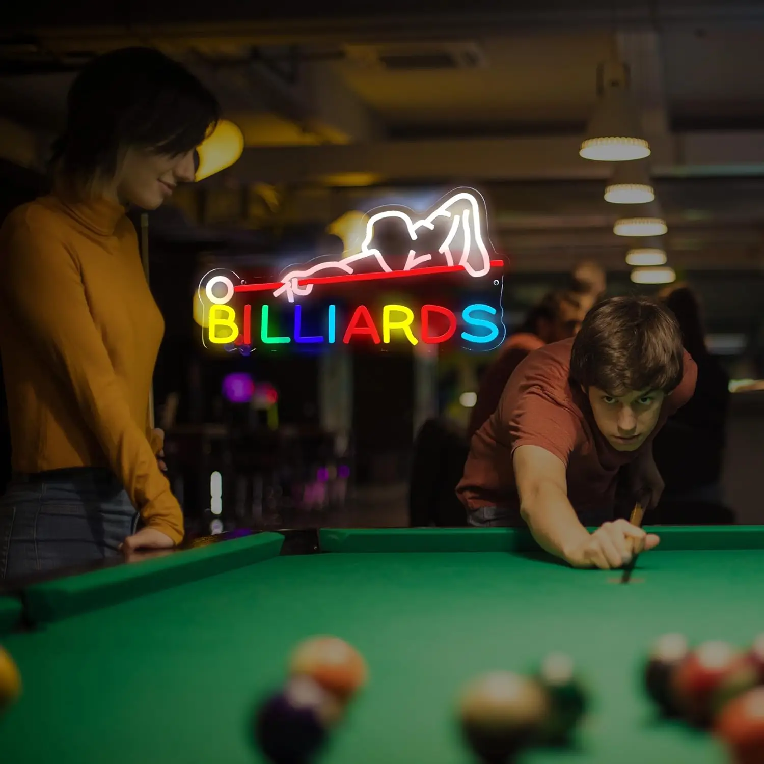 Billiards Neon Sign USB Dimmable LED Neon Light Sign for Drink Bar Man Cave Bedroom Billiard Room Game Room Party Wall Decor