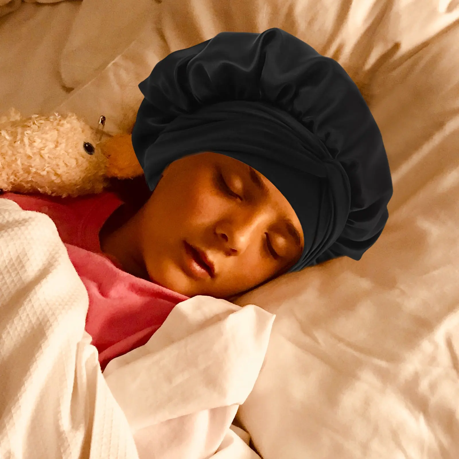 

Комплект из 2 женских атласных шапочек для сна: высокоэластичные, для ухода за волосами, из комфортного мягкого материала, нескользящие, для дома и сна