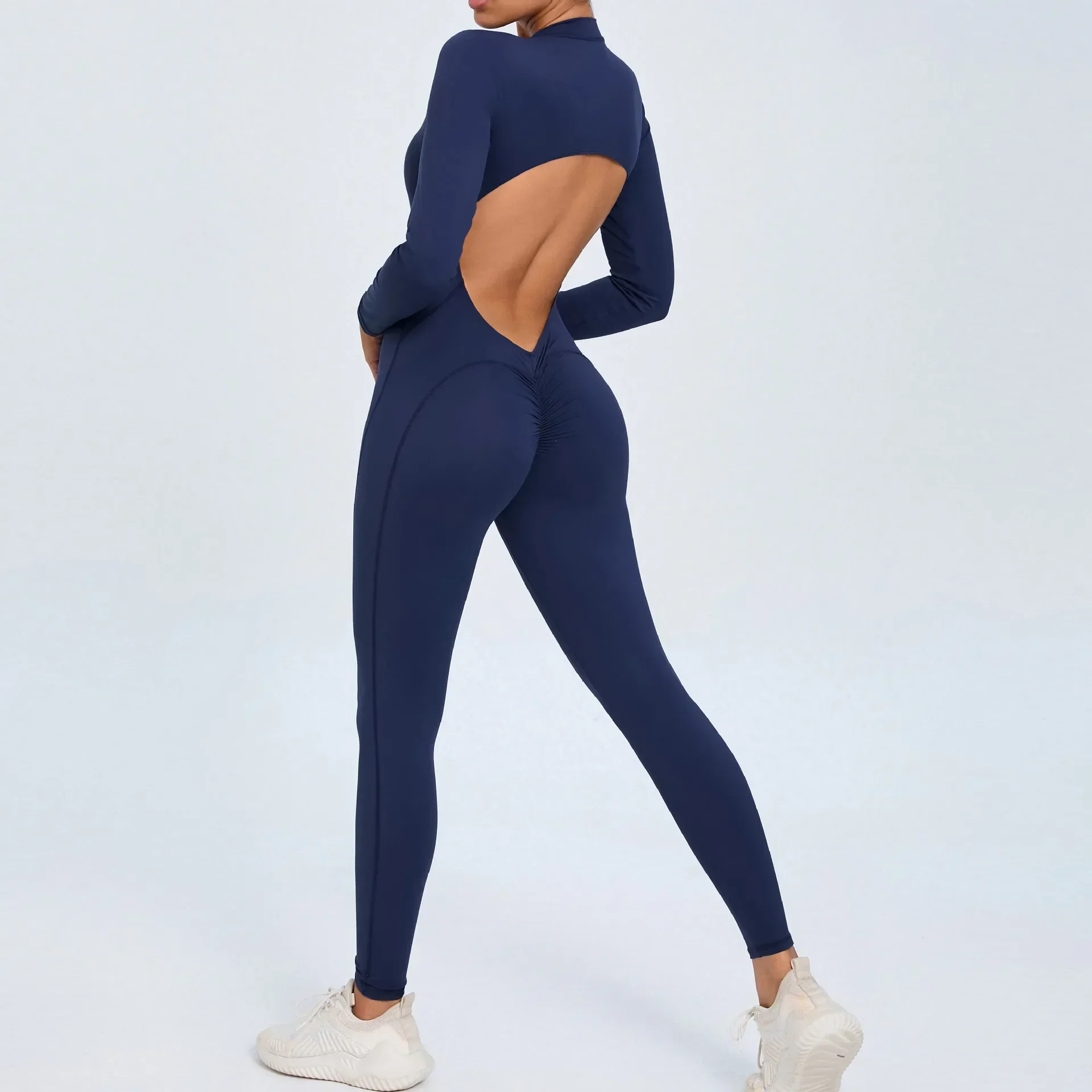 Seamless Yoga Zipper Jumpsuits Sports Fitness Beauty Back Hip-Lifting Long-Sleeved One-Piece Workout Gym Tracksuits for Women