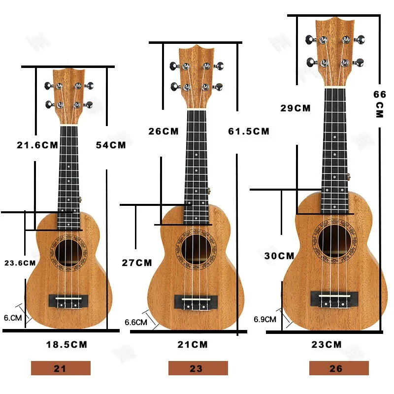 21-23-26 Inch Full Size Peach Blossom Core Shabili Mahagony Ukulele Beginner Small Guitar