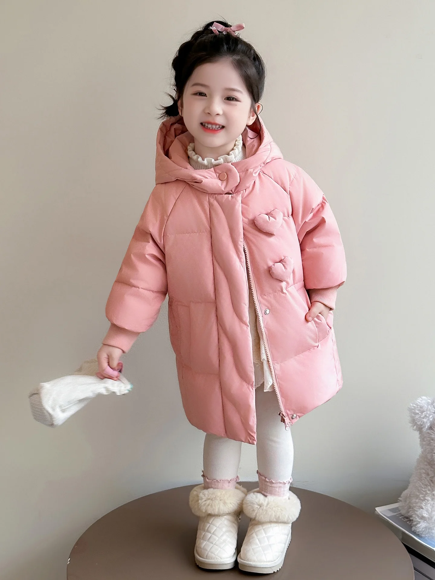 

Girls Winter Puffer Jaet Thiened White Du down Mid-Length Cute Children's Winter Clothes Little Girl Outerwear Coat