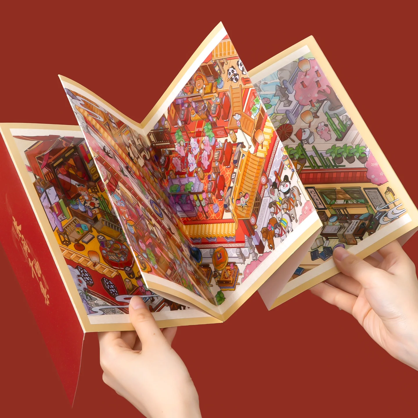 18 Sheets/Bag Chinese Classic Theme 8-Fold Miniature Diorama Scenery Stickers for DIY Scrapbooking Phone Case Decoration Craft