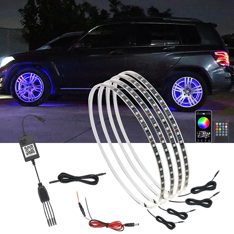 

Car Hub Lamp Kit Waterproof LED Strip Light APP/Remote Control Car Wheel Ring Neon Light Strip Colorful Adjustable Hub