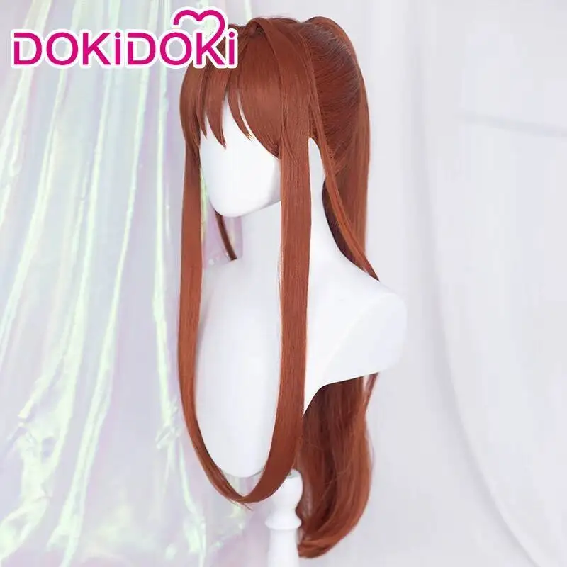 DOKIDOKI Heartbeat Literature Club Monica Cosplay Wig Brown-red Single Ponytail Long Hair Wig Halloween Cosplay Wig