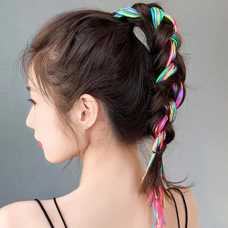 

Kids Dreadlock Hair Ties Rainbow Ribbon Braiding Colorful Elastic Bands for Girls Boys Braided Hairstyles Accessories