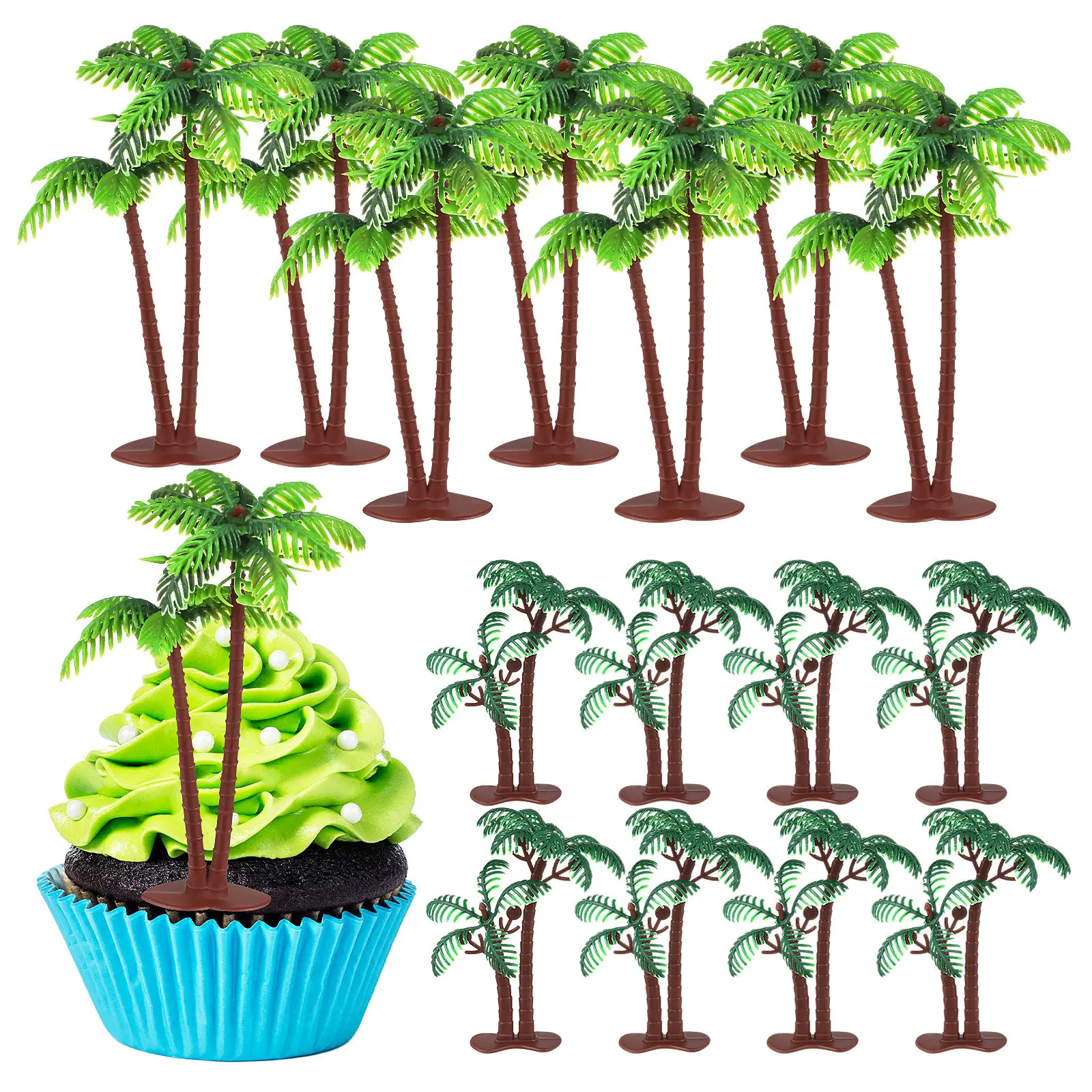 

16Pcs Coconut Tree Cake Toppers Realistic Tropical Decor for Beach Wedding Party Cupcake Topper Summer Luau Celebration