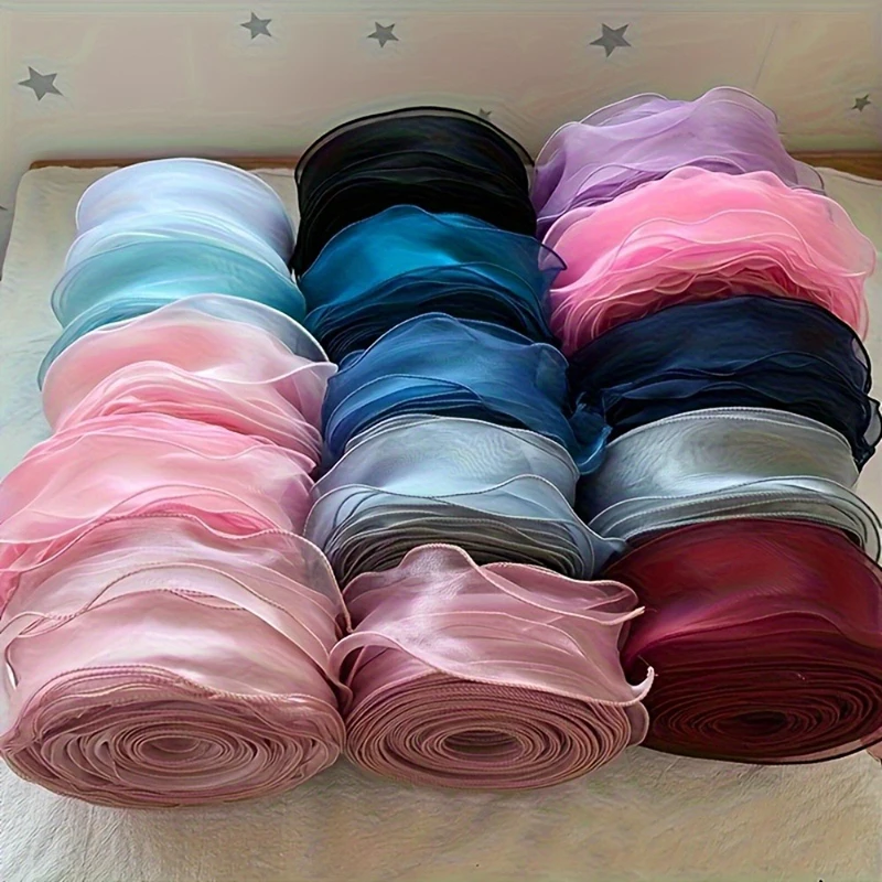 1 PCS Wavy Edge Solid Color Yarn Ribbon Wedding Bouquet Decoration Ribbon Suitable Handmade Flower Arrangement Gift Packaging