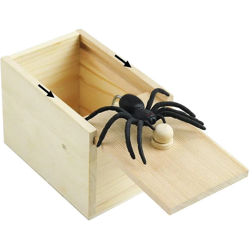 Spider Prank Scare Box Wooden Funny Practical Surprise Joke Boxes Halloween Spoof Gift Box For Home Decoration