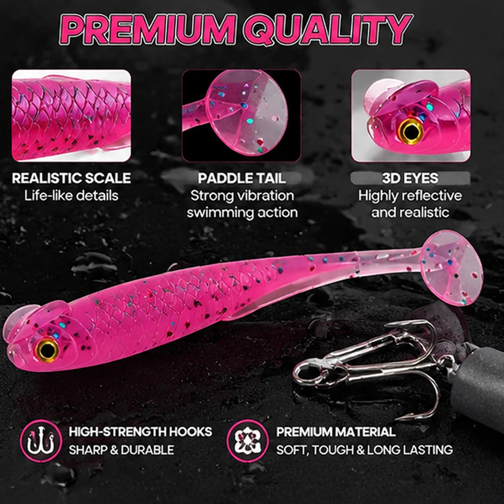 10PCS PVC Soft Bait Fishing Lure 6cm 1.3g Lifelike Swimbait T Tail Worm Lure 3D Eyes Artificial Baits Bass Trout Predator Fish