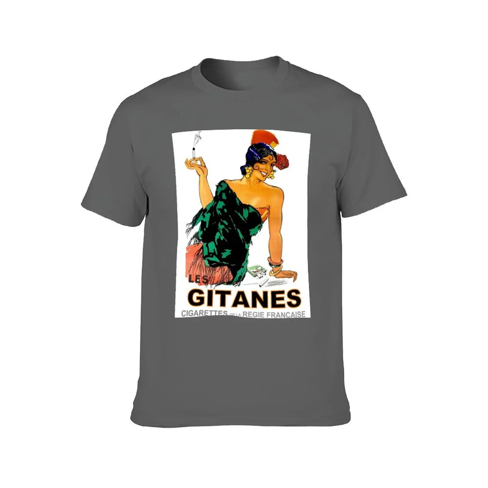 LES GITANES L خمر السجائر النادرة ريجي فرانسيز الإعلان تي شيرت مطبوع الجرافيك تي شيرت للرجل تي شيرت