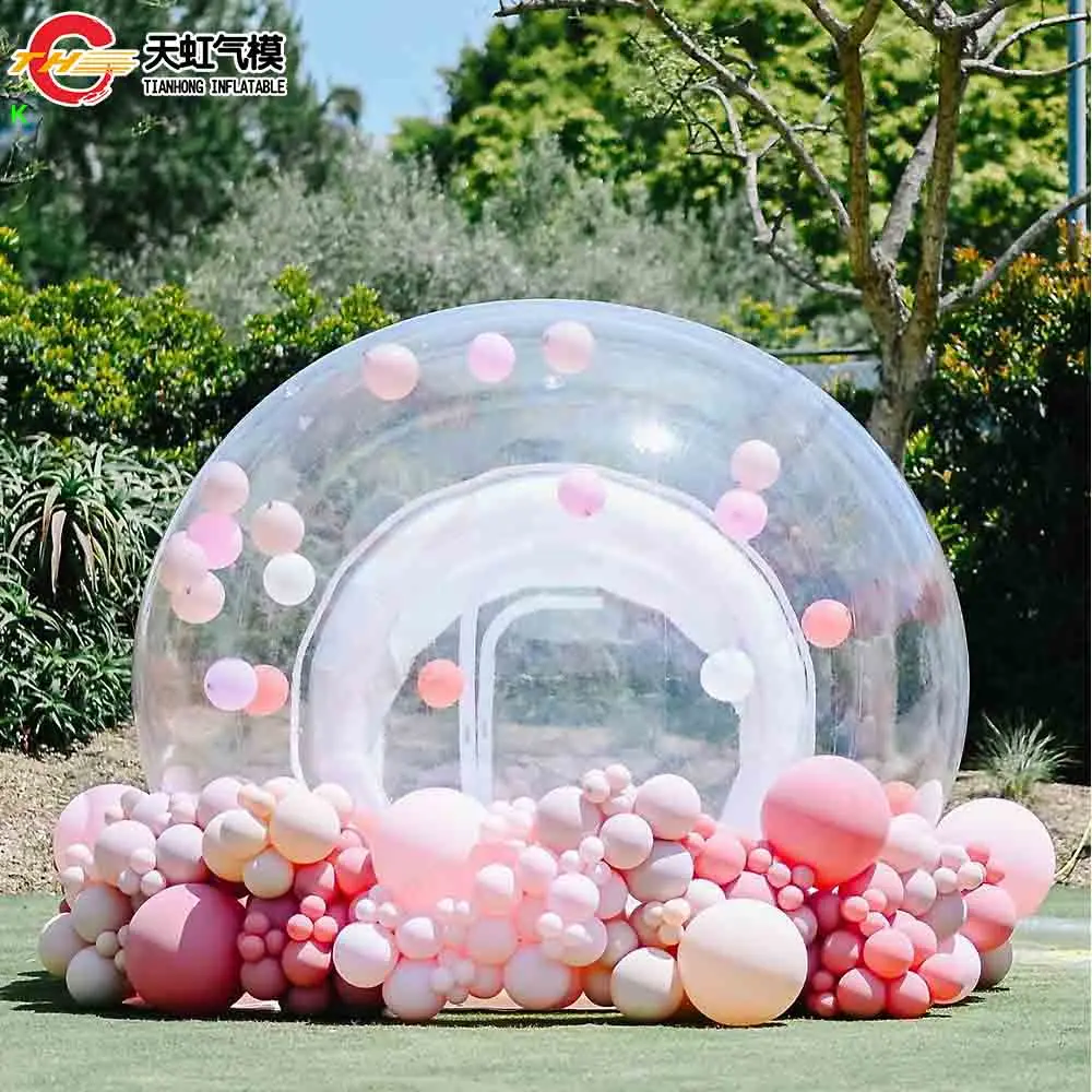 Barraca de bolhas inflável para acampamento ao ar livre, lona de PVC, sala de exposição transparente, casa de bolhas inflável com túnel