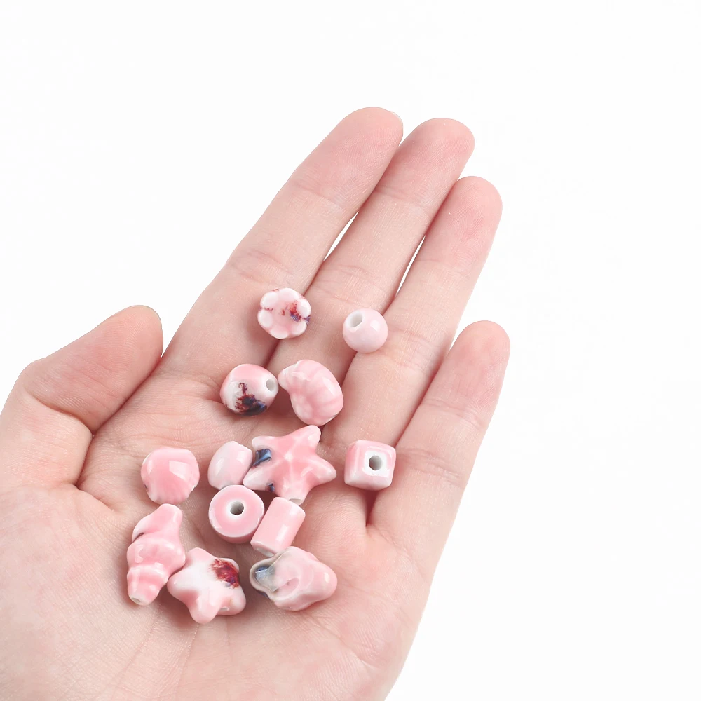 Ceramic Pink Series Multiple Shapes Loose Beads Diy Bracelet Necklace Key Chain Beads Jewellery Making Diy Accessories