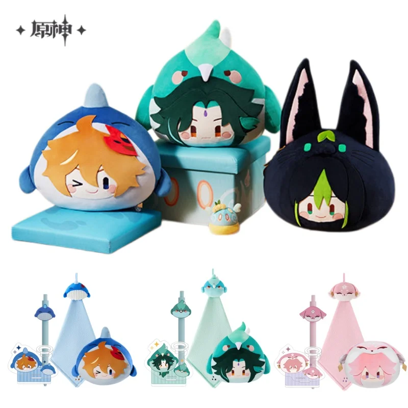 

Genuine Genshin Impact Teyvat Zoo Series Tartaglia Themed Plush Pillow Gel Pen Pen Holder Towel Set For Anime Game Fans Gifts