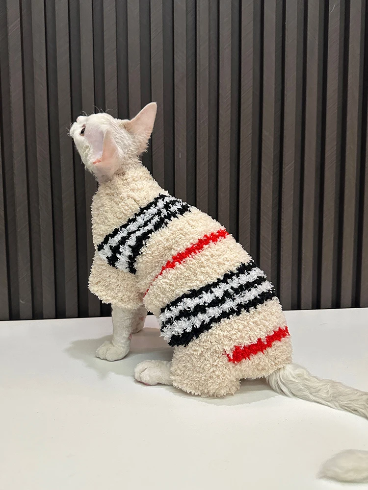 

Fashion Sphynx Cat Sweater in Winter Autumn Warm Brown Lamb Wool Coat for Devon Rex Long Sleeves Thick Sweatshirt for Kittens