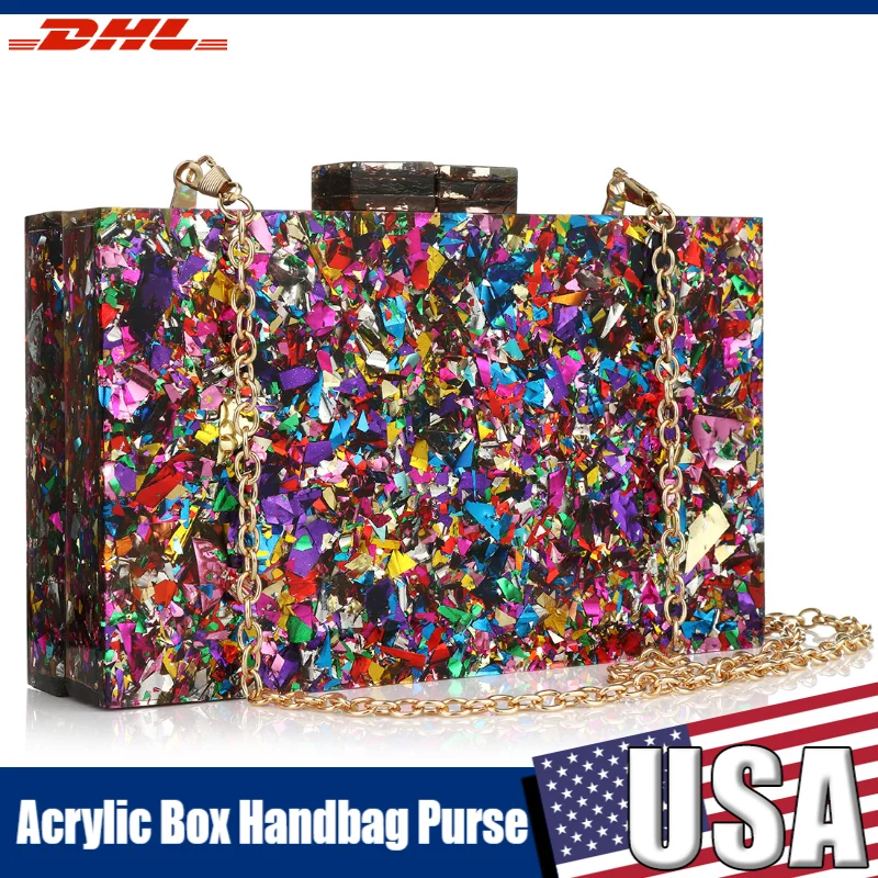 

Acrylic Purses and Handbags For Women Multicolor Perspex Box Clutch Lady Banquet Evening Party Crossbody Shoulder Bags