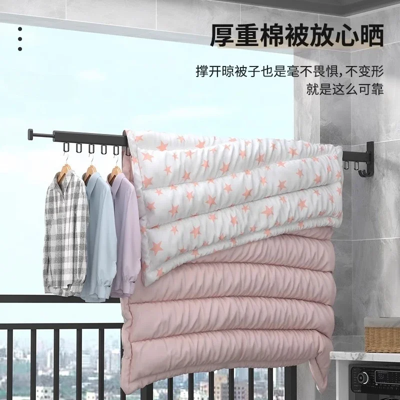bay window transformation telescopic quilt drying, foldable clothes rod wall hanging indoor household