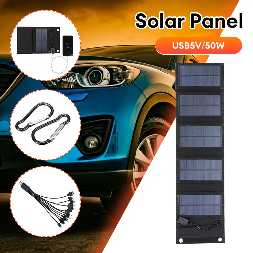 

50W Portable Solar Panel Folding USB 5V 2A Solar Charging Panel Waterproof Cellphone Charging Equipment for Outdoor Camping