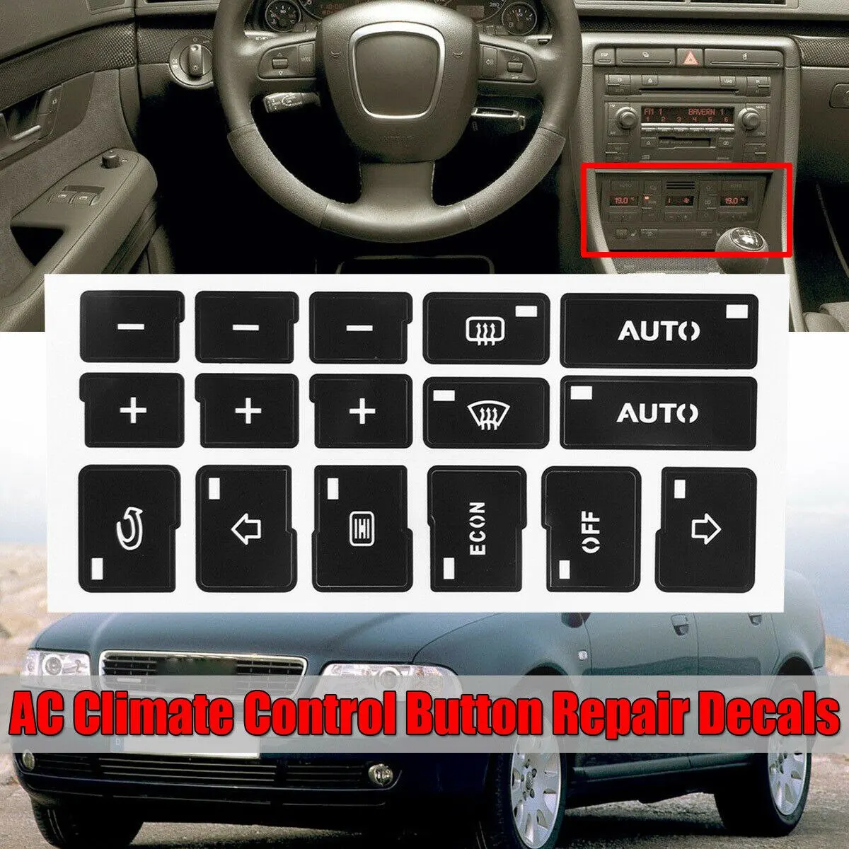 For- A4, B6, B7 2000-2004 AC Climate Control Button Repair Decals Sticker
