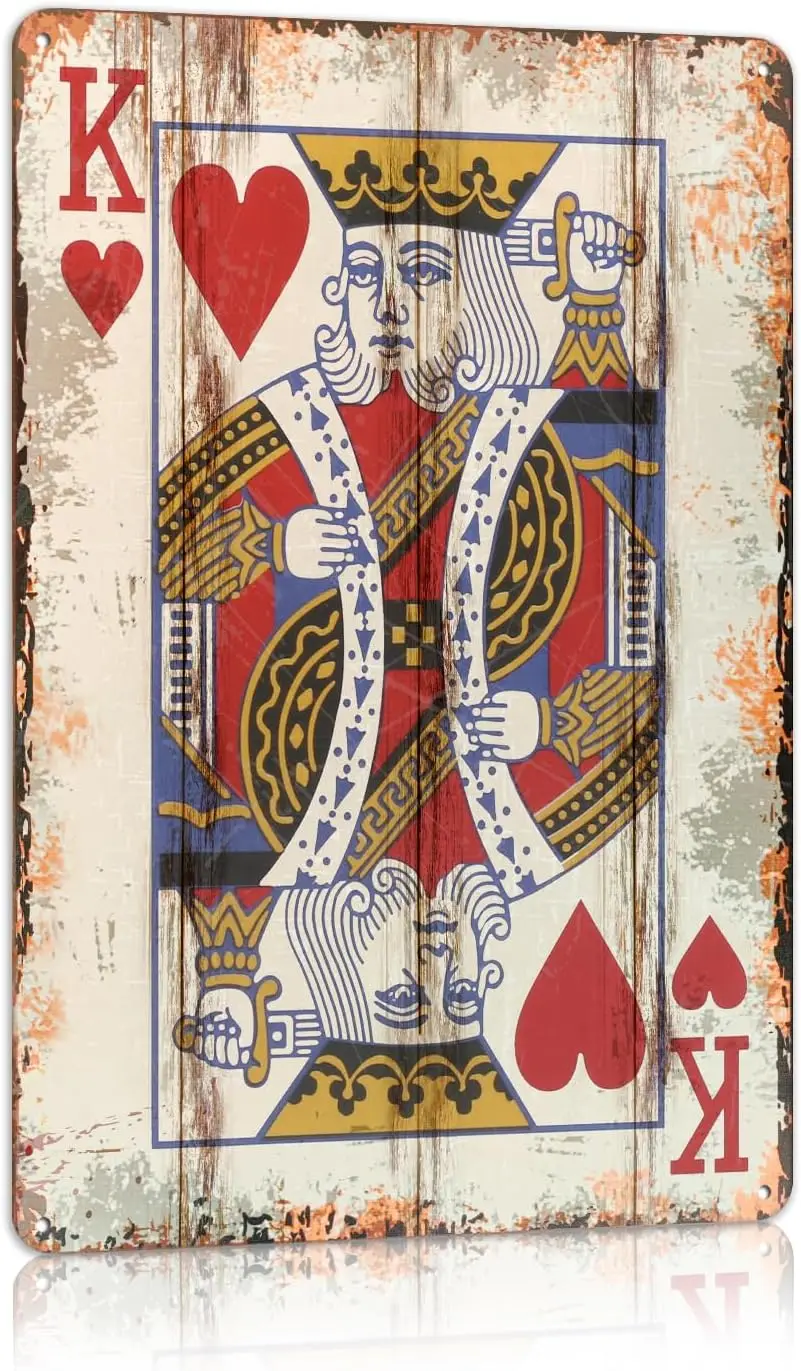 Vintage Poker Metallschild König der Herzen Blechschild Spielkarten Wandschild Männerhöhle Heimwanddekoration - Aluminium