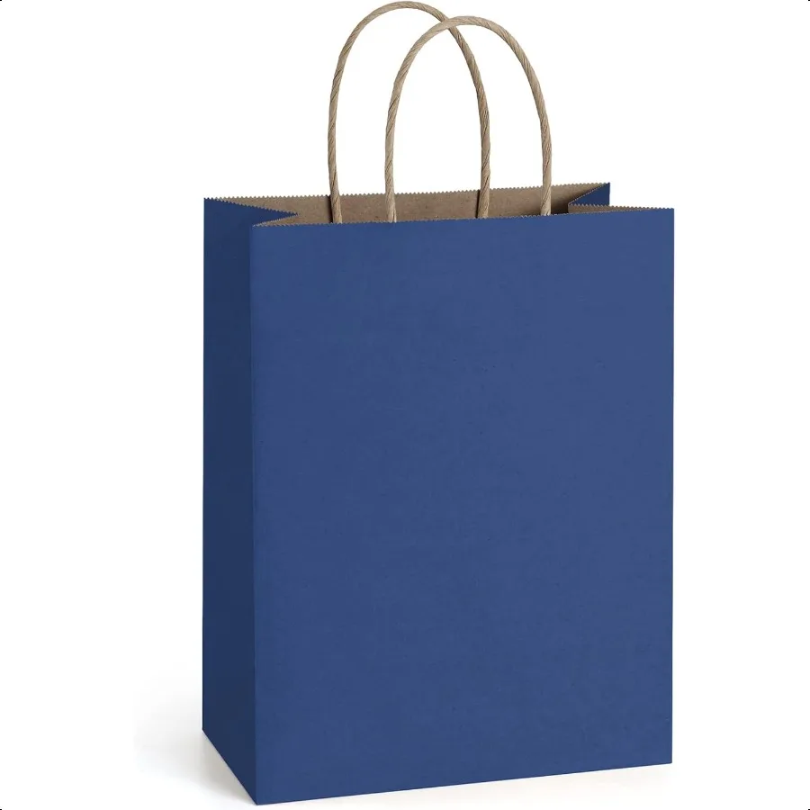 

25Pcs Navy Blue Gift Bags 8x4.25x10.5 Kraft Paper for Gifts Shopping Retail Merchandise Grocery Sacks Navy Blue Paper Bags with