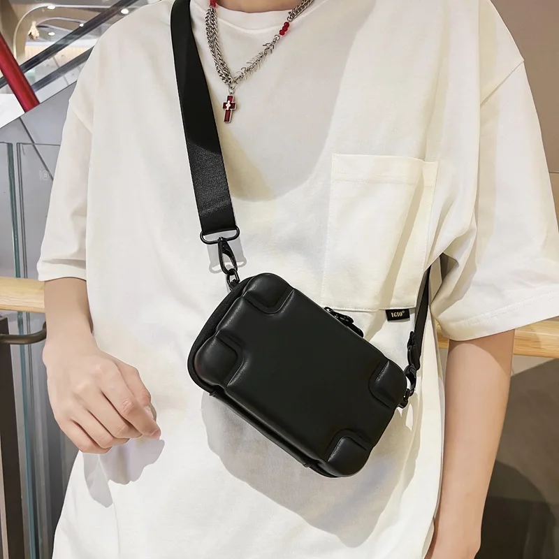 Minimalist Men's Soft Leather Small Box Bag Lightweight Man Hard Shell Shoulder Bag Travel Phone Crossbody Bags for Men sling 가방