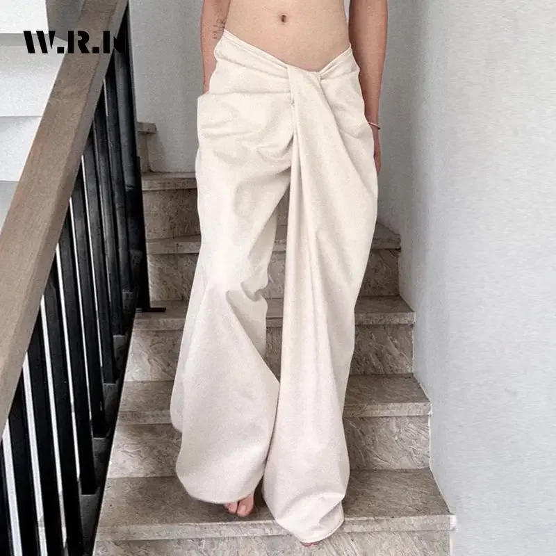 2025 jesień jednokolorowe na co dzień wysokiej talii spodnie szerokie nogawki moda damska luźne sznurowane wzornictwo cienkie białe spodnie pełnej długości