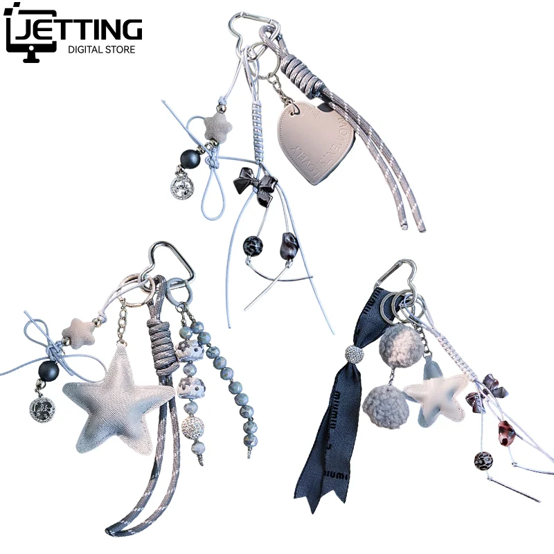 

Y2K Star Heart Leather Bag Pendant Keychain Ins Style Girly Keyring Car Key Holder Backpack Hanging Decoration Key Accessories