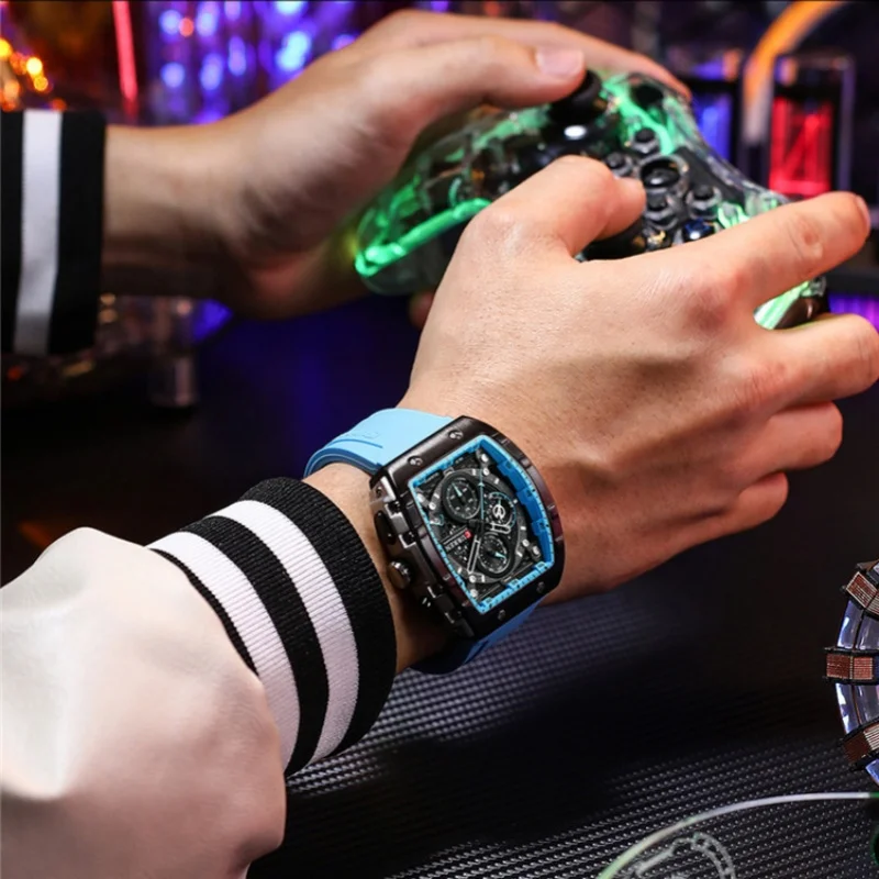 CURREN 8442 Fashion Men's Quartz Watch Skeleton Multifunction Chronograph Calendar Casual Clock Sports Watches Men reloj hombre