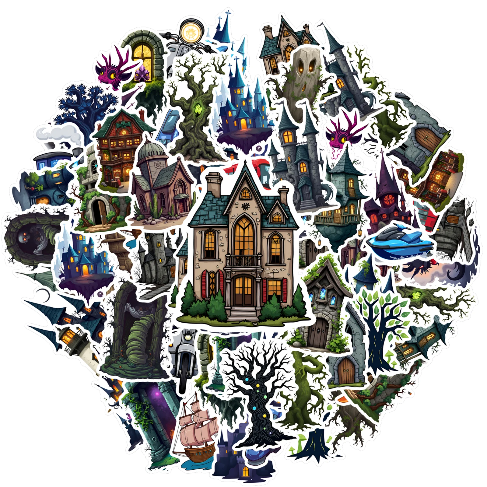 35-шт-50-шт-наклейки-темных-фэнтезийных-существ-готические-домики-с-привидениями-готические-наклейки-набор-наклеек-на-дерево-для-ноутбука-багажа