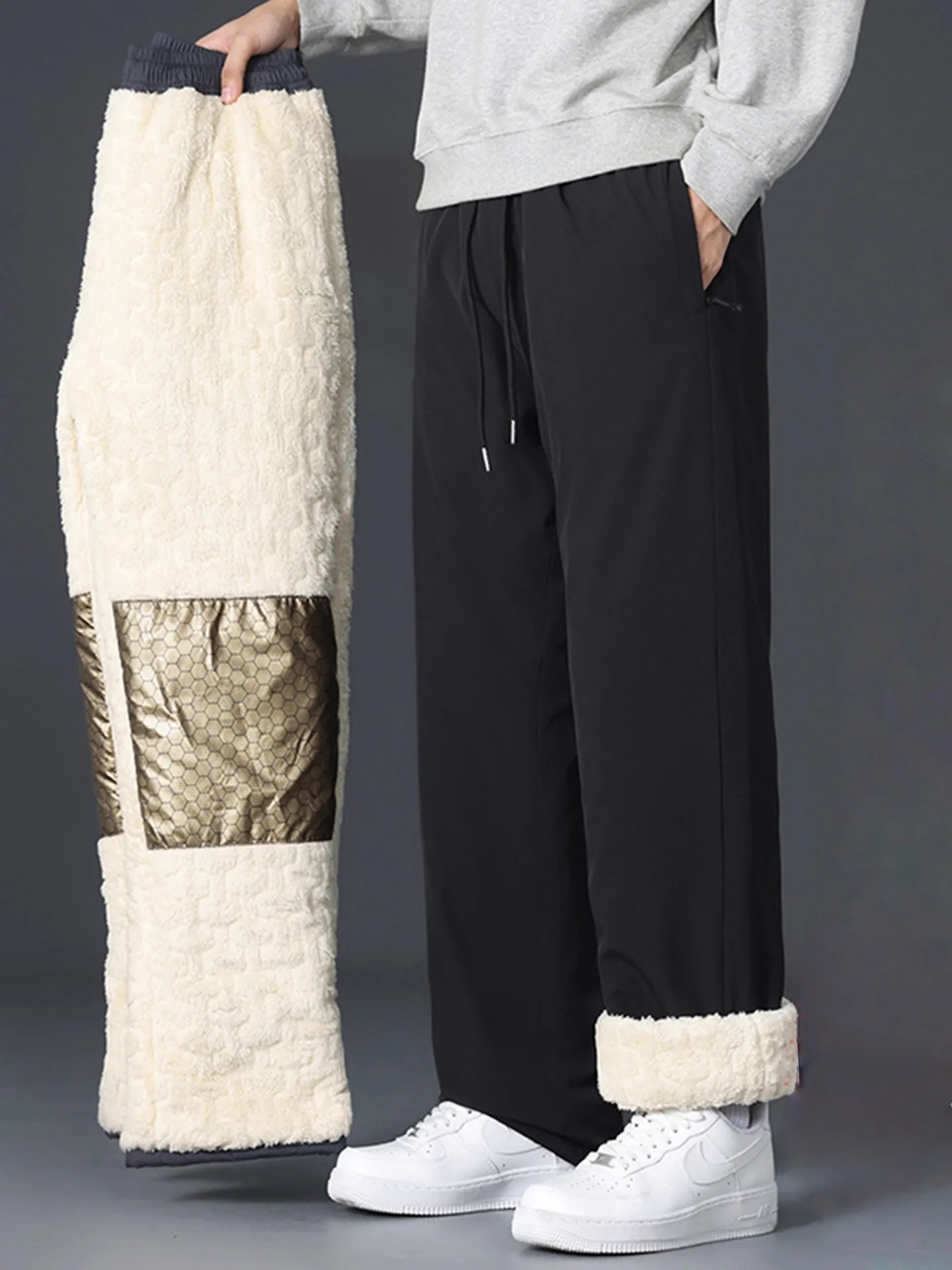 

Мужские повседневные брюки с начесом, зимние теплые, свободные, прямые, повседневные брюки прямого кроя