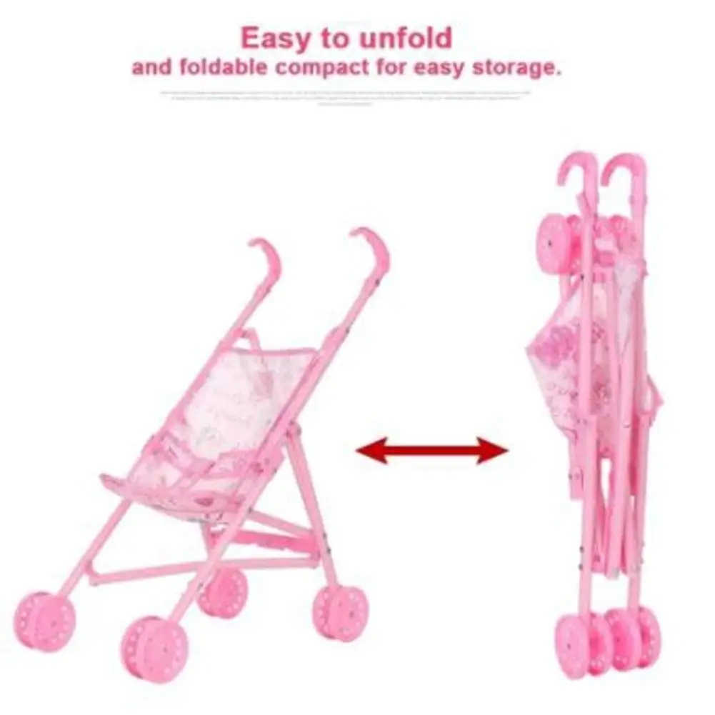 Hot Baby Infant Doll Stroller Carriage Foldable with Doll for 12inch Doll Mini Stroller Toys Gift Pink