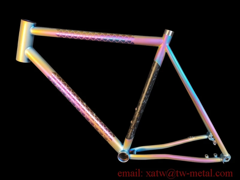 Titanium & carbon mixed bike frame rainbow color Ti combine carbon road bike frame disc brake