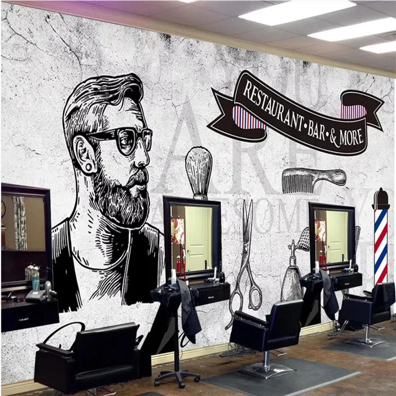 

Custom Men's Hair Salon Wall Paper 3D Barber Shop Gray Cement Wall Background Mural Wallpaper 3D Man Salon Papel De Parede 3d