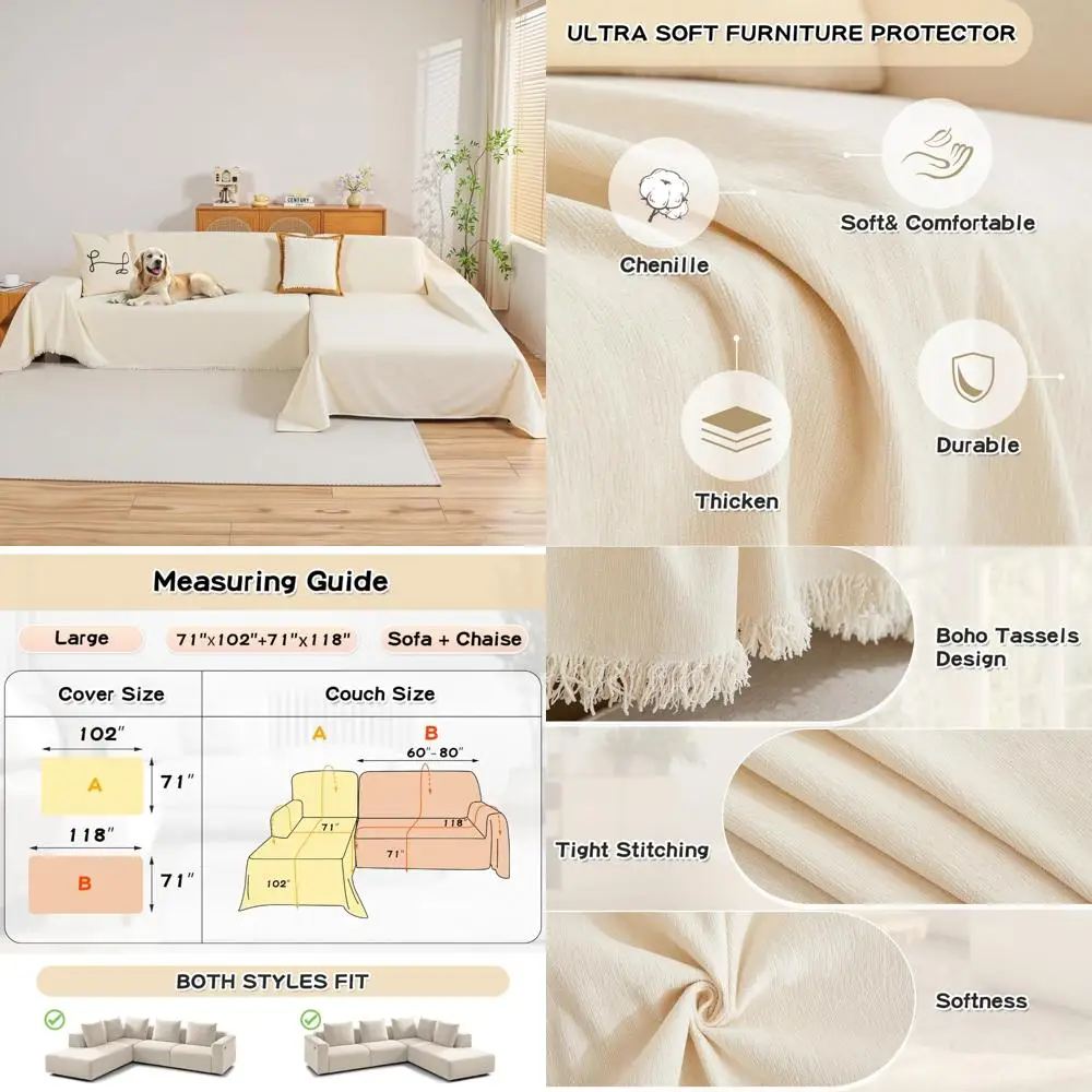 

Sectional Sofa Covers - 2 Piece Chenille Couch Covers for L-Shape Sofas, Pet-Friendly Furniture Protectors