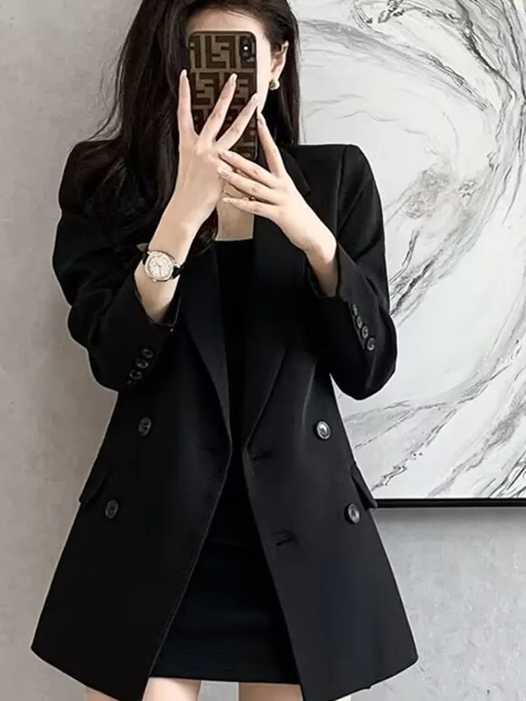 

Spring Summer 2024 Hepburn Style Loose Slimming High-End Casual Black Suit Jacket Women's Premium Polyester Fiber Coat