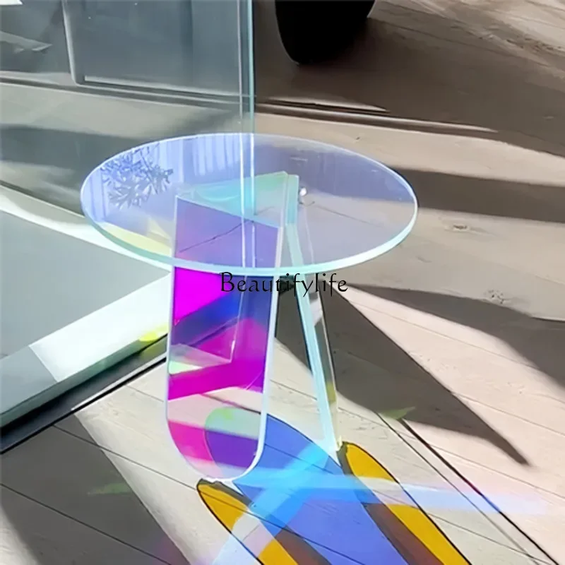 

Italian Tempered Glass Colorful round Tea Table Sofa Small Table Living Room Balcony