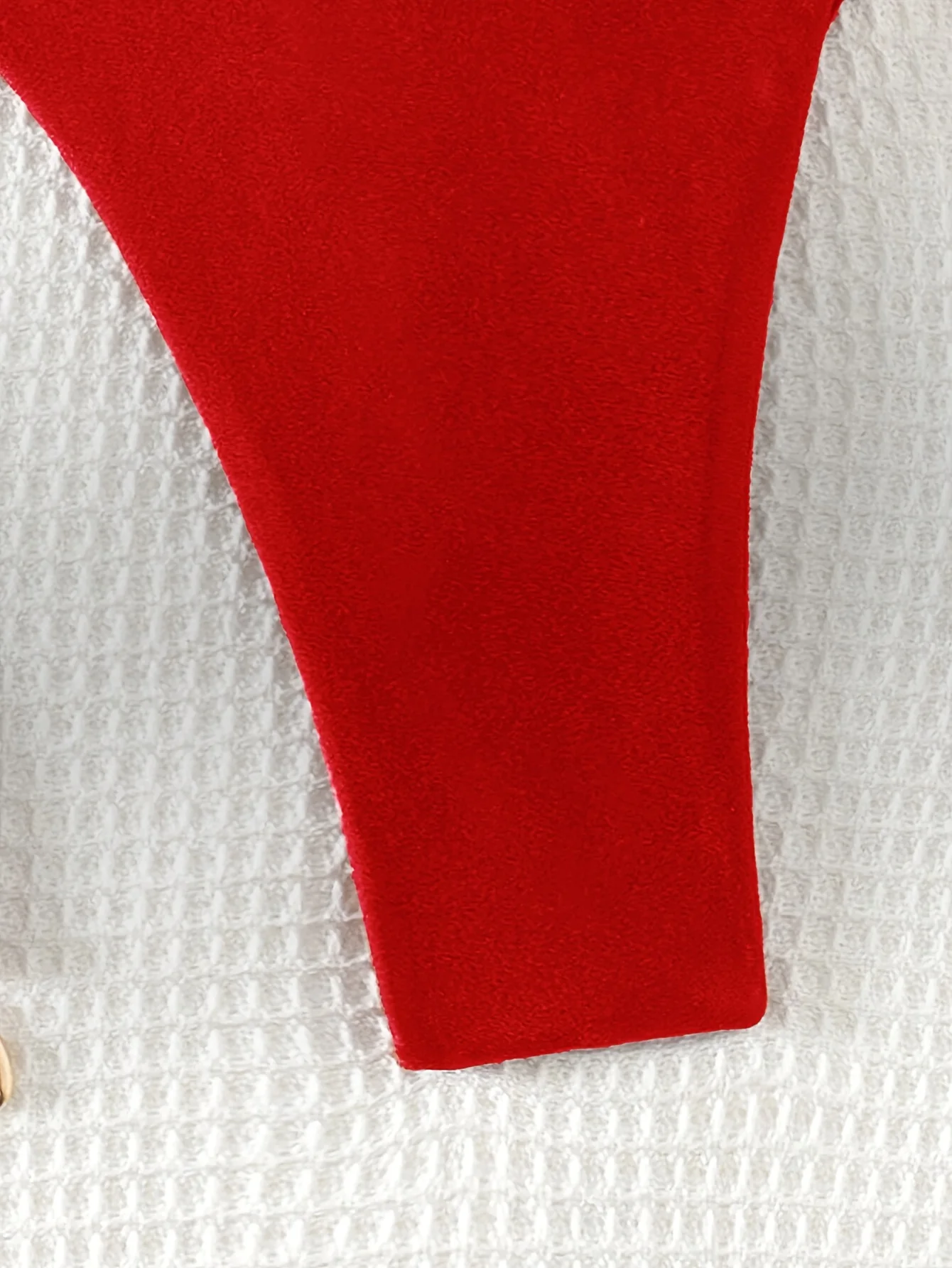 

2026 Luxury Red Tie-Design Two-Piece - Structured Triangle Halter Top, High-Cut Tie Bottom, Gold Shell Embellishments, Allurin