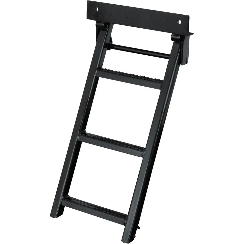 Black 3-Rung Retractable Truck Step, 17.38 x 35, Non-Slip, 14 Bolt Center, L-Bracket, 500 lb Capacity, Easy Install
