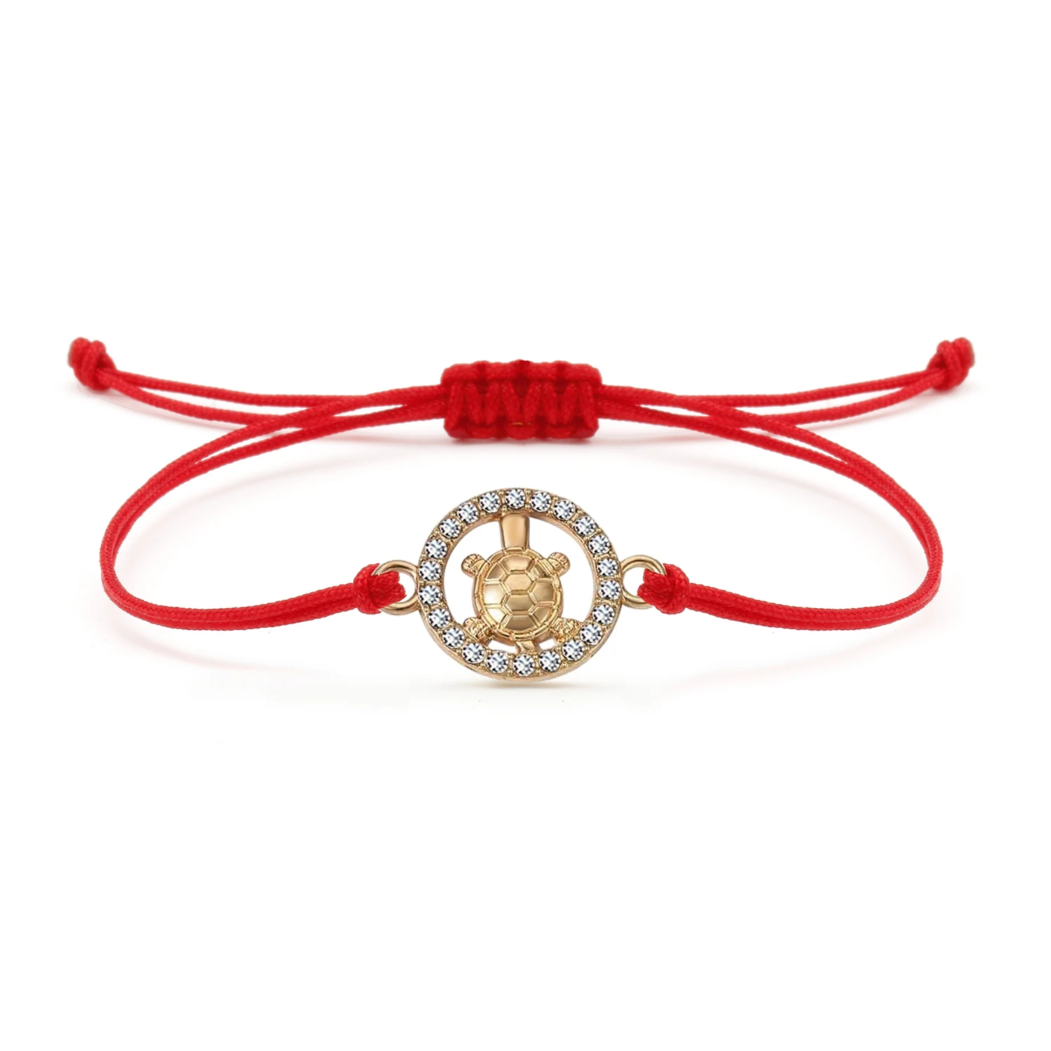 Zinc Alloy Rhinestone Crystal Round Circle Inside Sea Turtle Elephant Charm Bracelet Women Red String Handmade Jewelry Present