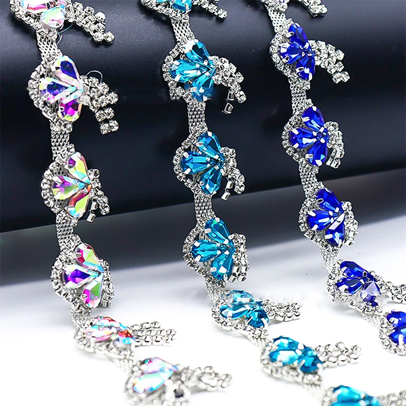 

CUIER 1 Yard Marquise Rhinestone Glass Trim and Chain for Wedding Dress Clothing Shoes Headpiece DIY Decoration
