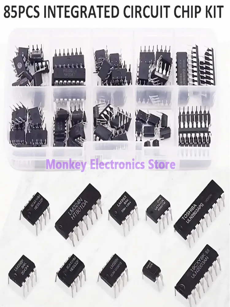 85PCS Integrated Circuit IC NE555 LM324 LM358 ULNN2803 IC chip kit DIP single precision timer 10 kinds diy kit electroni tentacl image 6